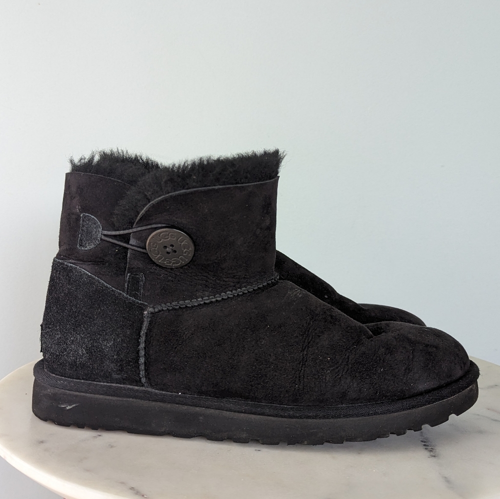 UGG Women's Black Mini Bailey Button II Boots - Picture 4 of 10